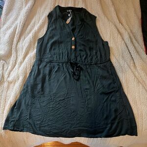 Sleeveless Forest Green Dress with Button Detail